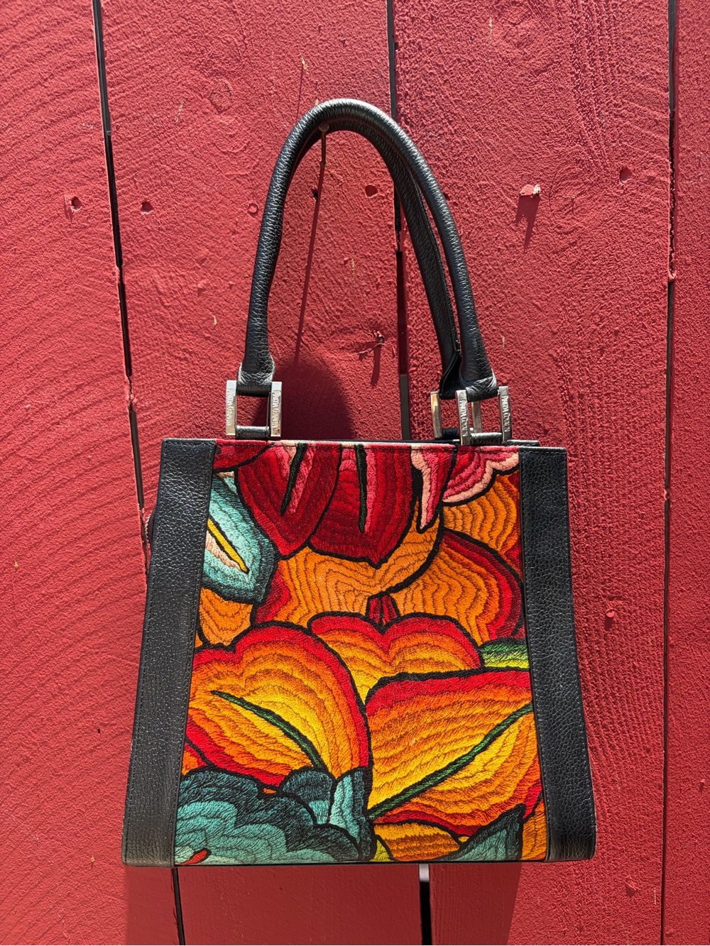 Pineda Covalin Floral Embroidered Tote Bag in Red and Multi - Picture 9 of 9